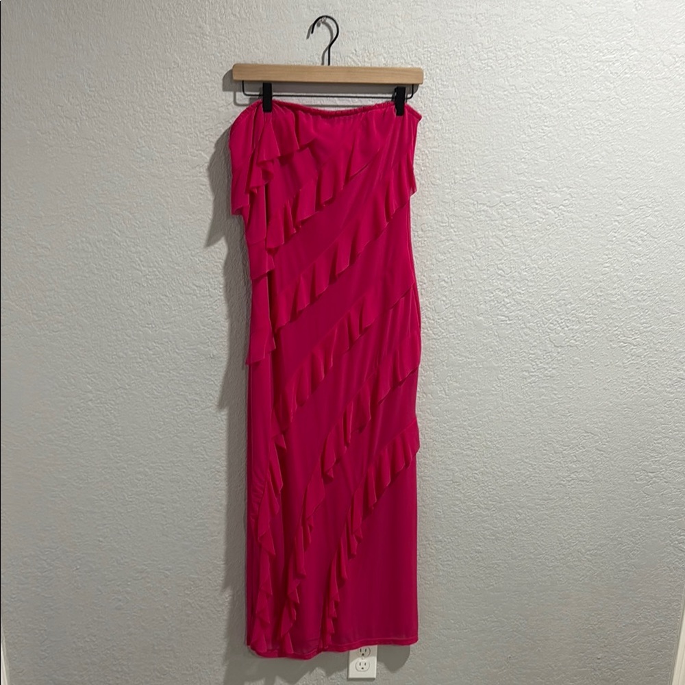 Amazon Pink Ruffled Maxi Pencil Skirt